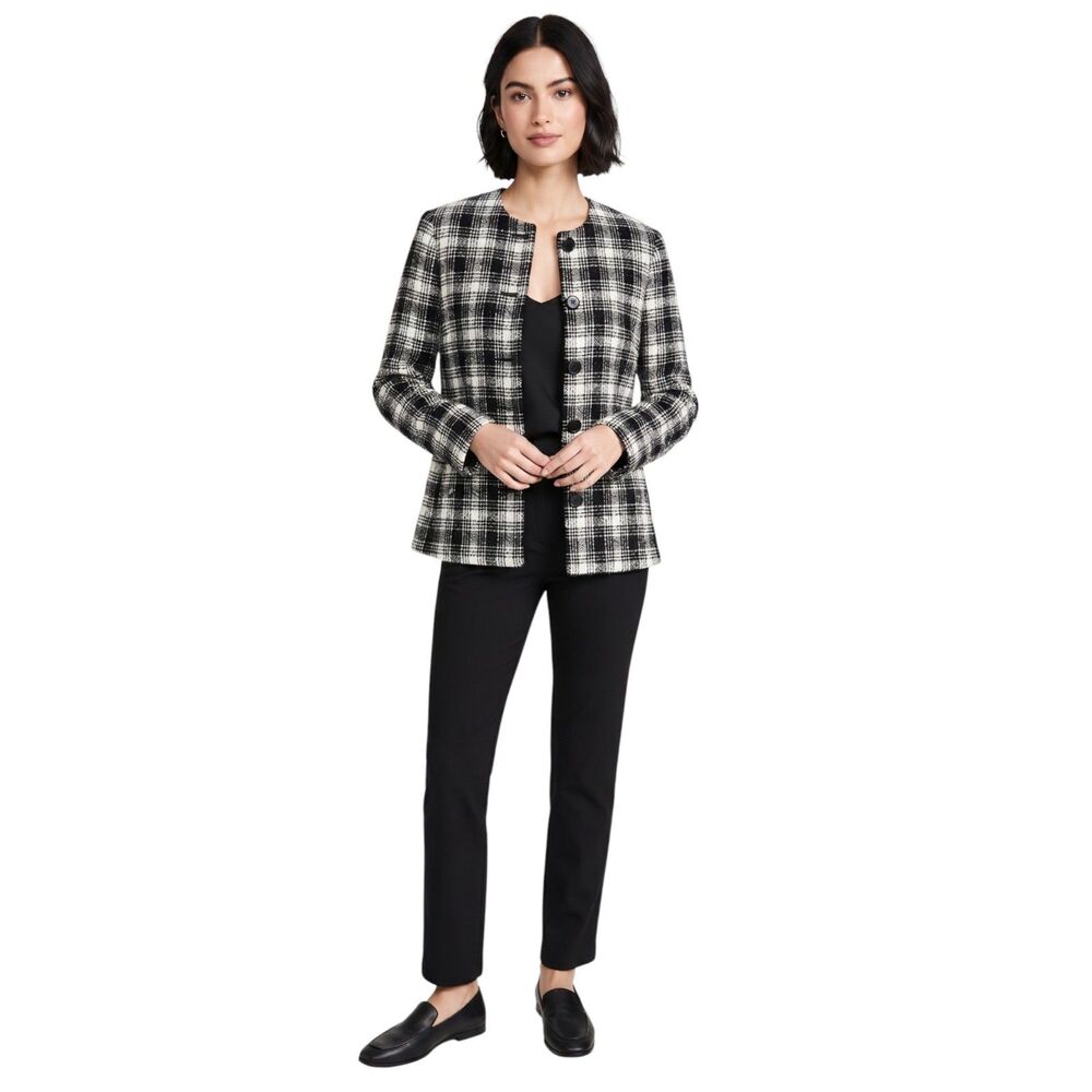Preston York Black White Plaid Metallic Jacket Lined Size 8 Career